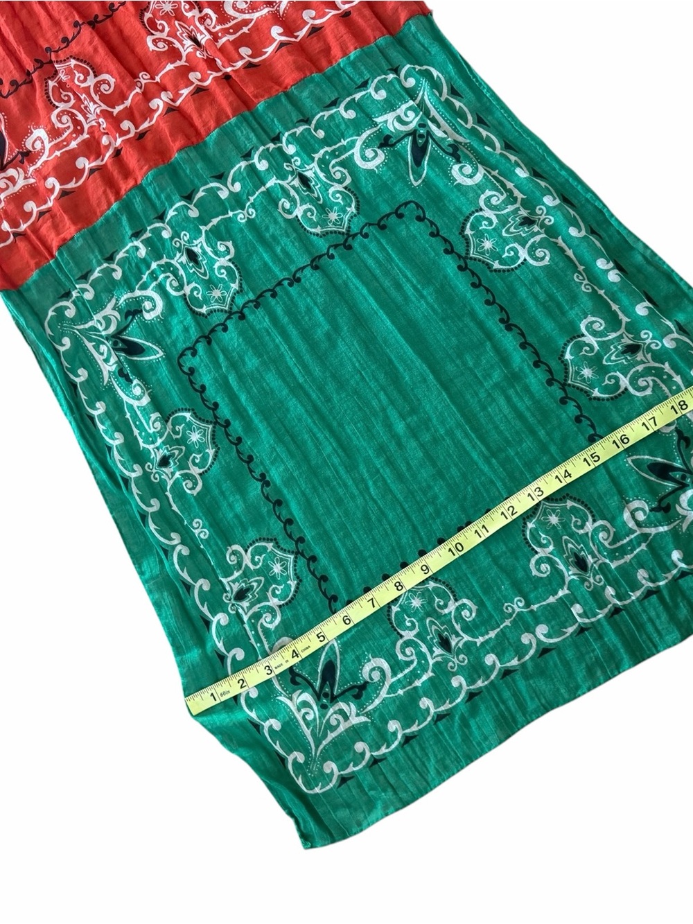 Destin Patchwork Bandana Scarf in Green, Red & Navy made in Italy - Picture 8 of 10